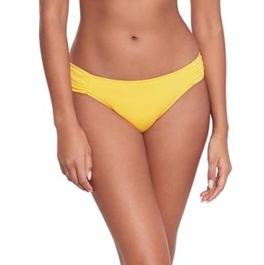 LAUREN RALPH LAUREN Shirred Hipster Bikini Bottom Size 12 Yellow Beach Club NWT